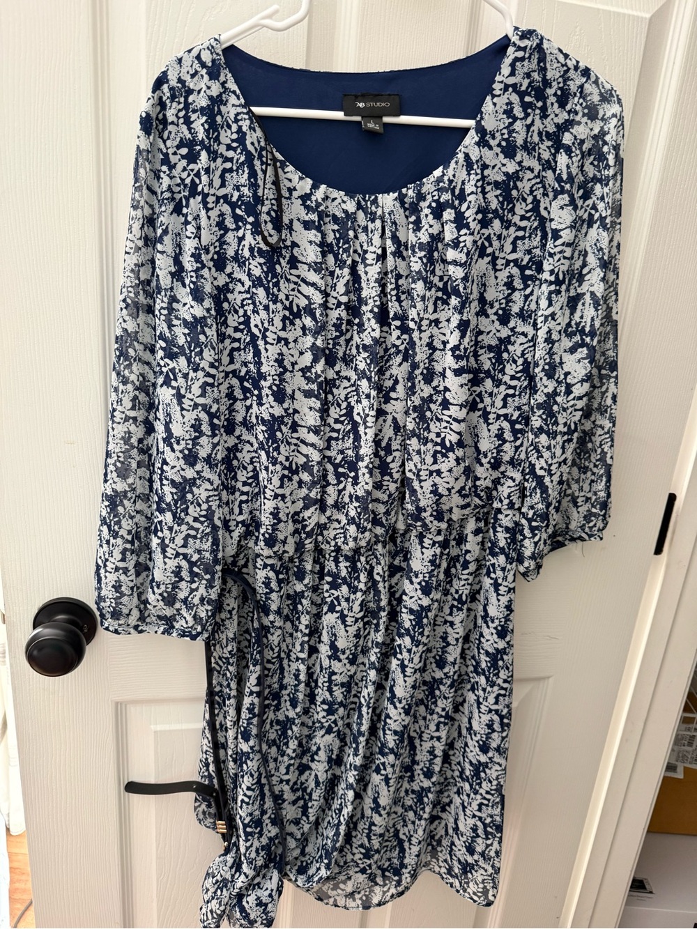 AB Studio Navy and White Floral Midi Dress
